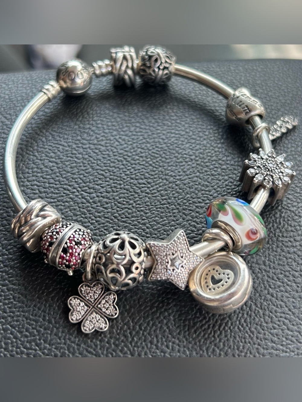 Pandora Silver Charm Bracelet with Multicolor Glass Center and Pink Accents - Picture 2 of 9